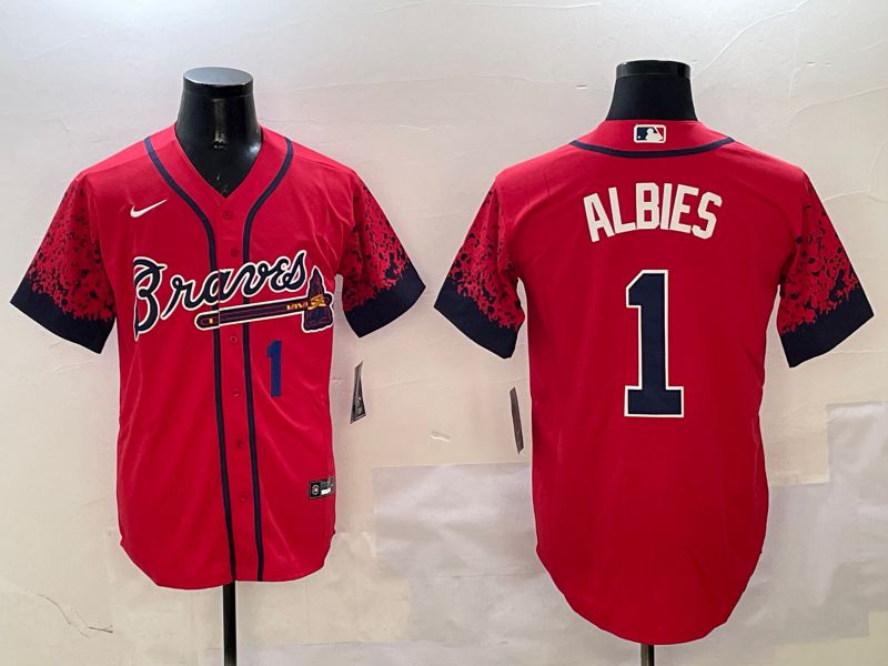 Men Atlanta Braves 1 Albies Red Fashion Game 2025 Nike MLB Jersey style 4